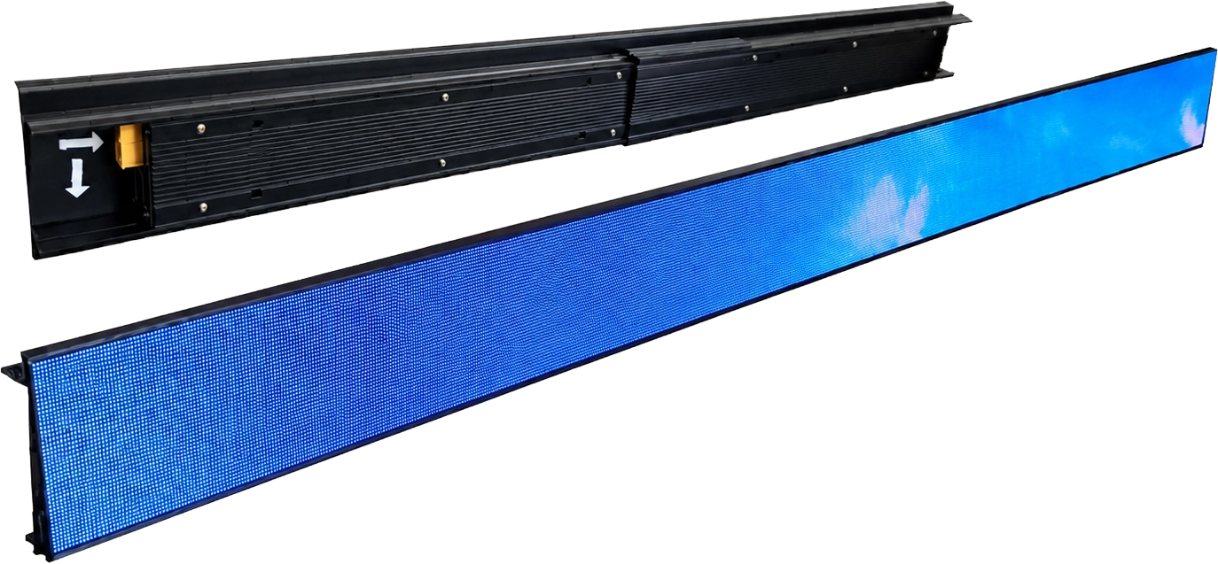 LEDGE 製品イメージ（背面のアルミレールとLEDディスプレイ面）
